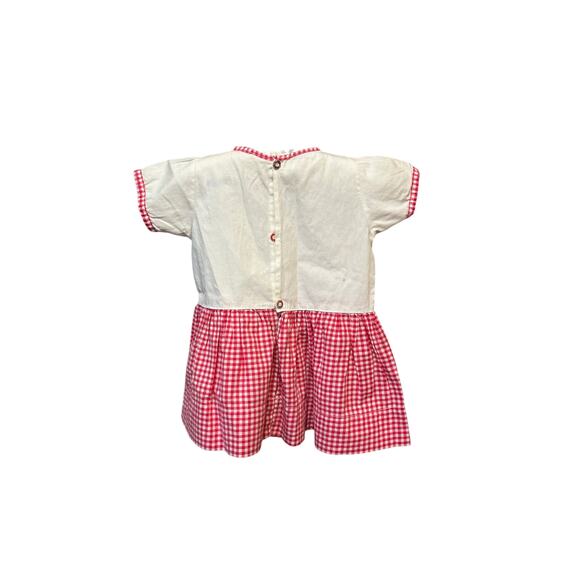 Vtg Handmade Wht/Red Check Dress, Stitched Horse/Flower 9-12months - Picture 4 of 11